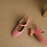 Bela Genuine Leather Hollow-Out Slingback Heels