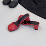 Olara Genuine Leather Round Toe Mule Heels