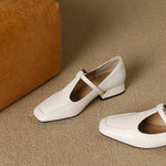 Velora Genuine Leather Square-Toe Mary Jane Pumps
