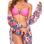 Dorotea® | Pink Print Beach Blouse and Bikini Set