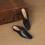 Noelle Genuine Leather Square-Toe Mules