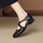 Odie Genuine Leather Cross Strap Flats