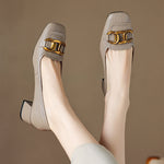 Soho Genuine Leather Block Heel Pumps