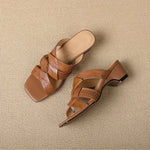 Solae Genuine Leather Square-Toe Slide Sandals
