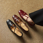Yuna Genuine Leather T-Strap Mary-Jane Heels