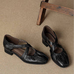 Odie Genuine Leather Cross Strap Flats