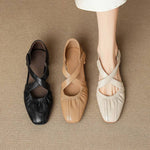 Odie Genuine Leather Cross Strap Flats