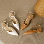 Nelsy Premium Leather T-Strap Slingback Heels
