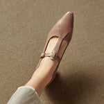 Rovena Genuine Leather T-Strap Heel Pumps