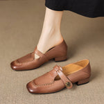 Krea Genuine Leather Whipstitch T-Strap Pumps