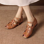 Caira Genuine Leather Peep-Toe Fisherman Sandals