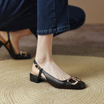 Cora Square Toe Leather Slingback Pumps