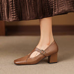 Veyla Square-Toe Genuine Leather Heels