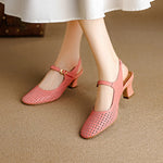 Bela Genuine Leather Hollow-Out Slingback Heels