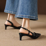 Elise Genuine Leather Pointed-Toe Slingback Heels