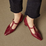 Rovena Genuine Leather T-Strap Heel Pumps