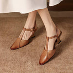 Elain Genuine Leather T-Strap Slingback Heels