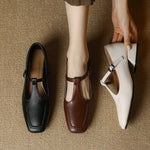 Velora Genuine Leather Square-Toe Mary Jane Pumps