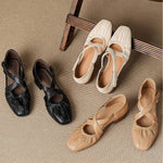 Odie Genuine Leather Cross Strap Flats