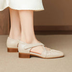 Odie Genuine Leather Cross Strap Flats