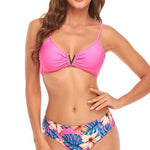Dorotea® | Pink Print Beach Blouse and Bikini Set