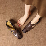 Rea Genuine Leather Square-Toe Mule Pumps