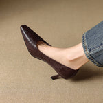 Cleva Genuine Leather Square-Toe Heels