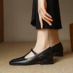 Velora Genuine Leather Square-Toe Mary Jane Pumps