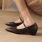 Evie Genuine Leather Pointed Toe Mary Jane Pumps