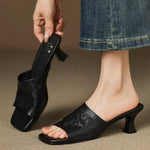 Veda Genuine Leather Open-Toe Mule Heels