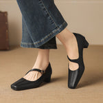 Celes Square Toe Leather Mary Jane Pumps