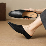 Noelle Genuine Leather Square-Toe Mules
