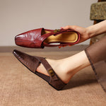 Rea Genuine Leather Square-Toe Mule Pumps