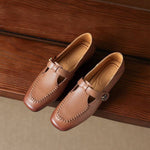 Krea Genuine Leather Whipstitch T-Strap Pumps