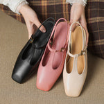 Reve Genuine Leather T-Strap Heels