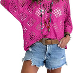 ELOWEN BEIGE CROCHET V-NECK TOP