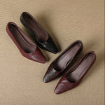 Cleva Genuine Leather Square-Toe Heels