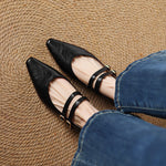 Noel Genuine Leather Dual-Strap Mary Jane Flats