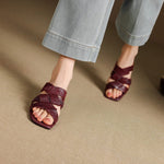 Solae Genuine Leather Square-Toe Slide Sandals