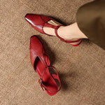 Elain Genuine Leather T-Strap Slingback Heels