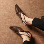 Enola Genuine Leather Cross strap Slingback Heels