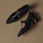 Rovena Genuine Leather T-Strap Heel Pumps