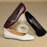 Roma Genuine Leather Square Toe Flat Pumps