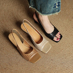 Muse Genuine Leather Square-Toe Slingback Sandals