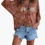ELOWEN BEIGE CROCHET V-NECK TOP