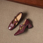 Veyla Square-Toe Genuine Leather Heels