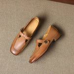 Krea Genuine Leather Whipstitch T-Strap Pumps