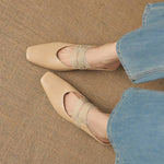 Maren Genuine Leather Square-Toe Mules