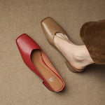 Emy Genuine Leather Square Toe Mule Heels