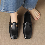 Krea Genuine Leather Whipstitch T-Strap Pumps